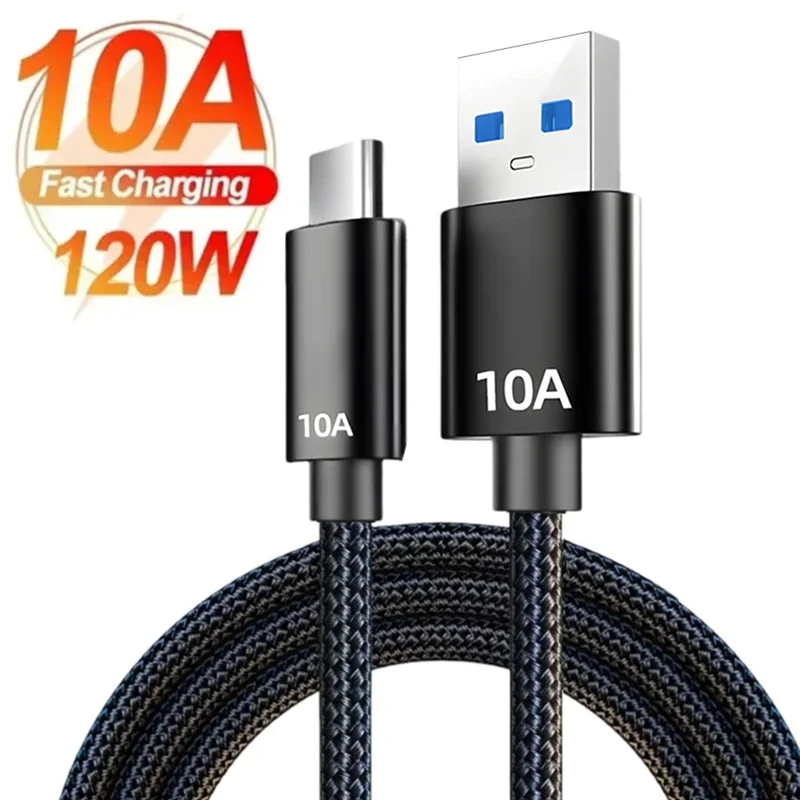 Universal 10A 120W USB Type C Fast Charging Data Cable for Huawei Type-C Mobile Phone Braided Data Cord for Xiaomi Charge Cables