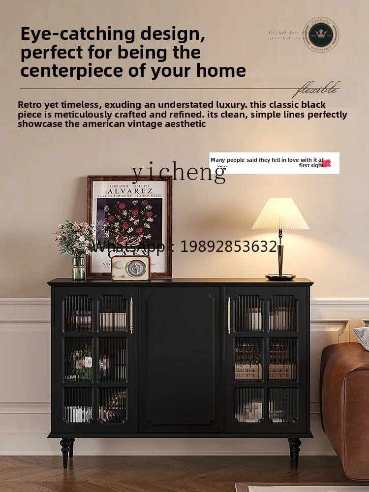 ZZ Vintage Dining Side Storage Wall Side Cabinet Restaurant Ultra-Thin Narrow Hallway Mid-Ancient Black Tea Cabinet