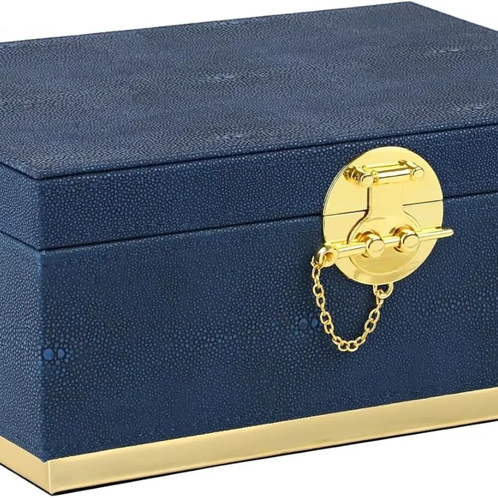 

Синяя большая классическая коробка-органайзер для украшений и косметики из искусственной кожи, 11x8x4,8 дюйма