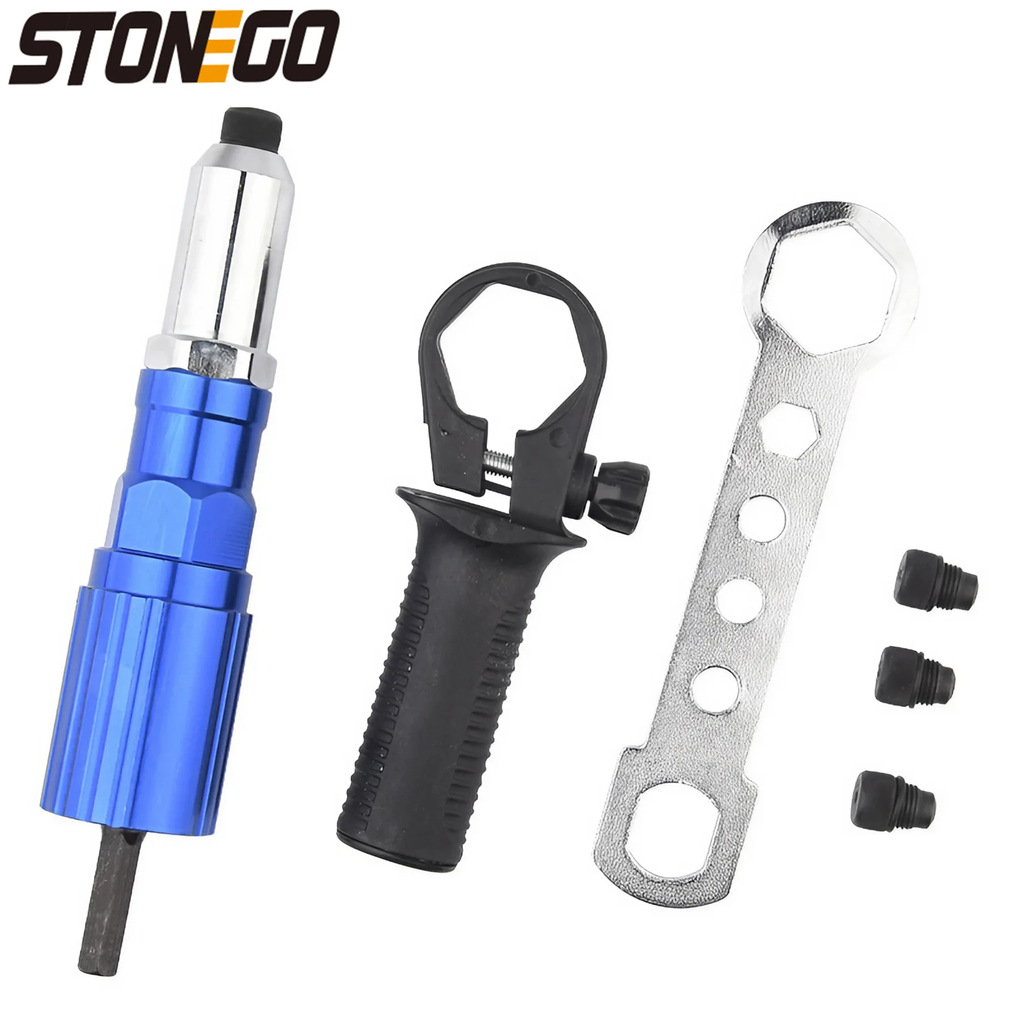 STONEGO Electric Rivet Gun Adapter, 2.4mm-4.8mm Rivet Nut Drill Adapter, Insert Nut Pulling Tool