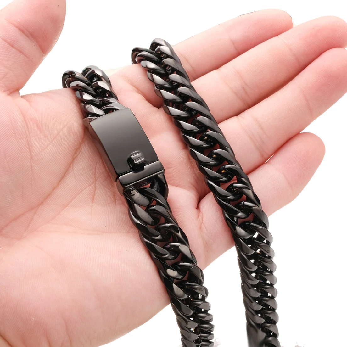 Heavy 13mm/16mm Black Color 316L Stainless Steel Curb Cuban Chain Necklace Men's Jewelry 7