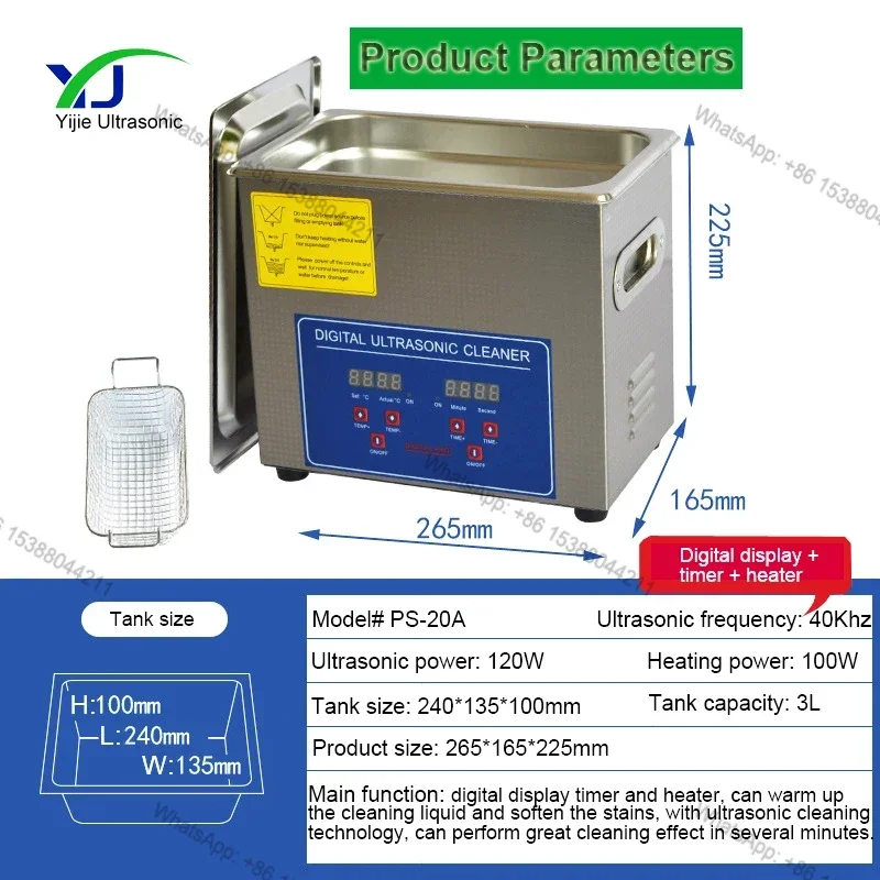 2026 Hot Selling  CE FCC ROHS Electric Stainless Steel Tabletop Digital Parts Washer Ultrasonic Cleaner with Timer Heater for