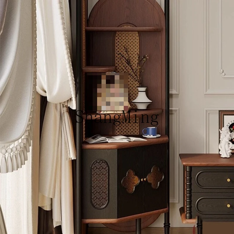 

FG solid wood corner cabinet, household living room storage wall corner cabinet small apartment retro corner rack