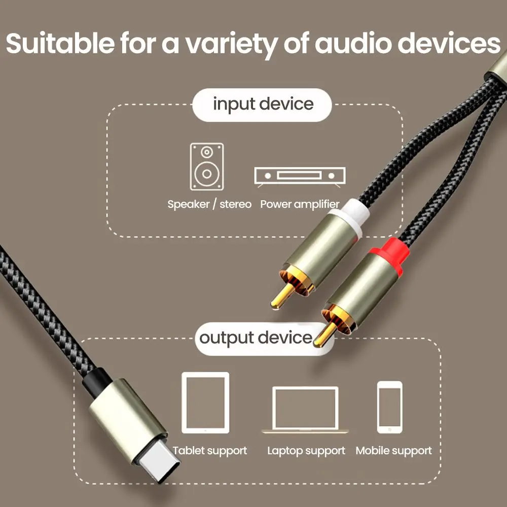 Type C To RCA Audio Cable 2 RCA Aux Cord Converter USB C Audio Line for Laptop Mobile Phone Speaker Amplifier 1m
