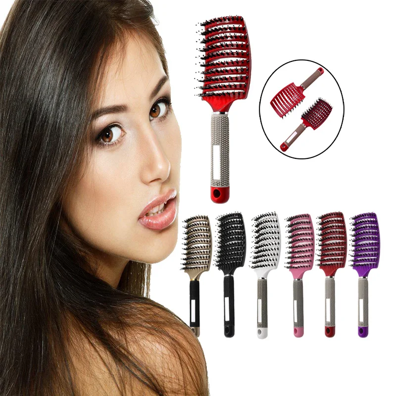 

Skidproof Handle Color Curved Cavate Air Hole Massage Scalp Ribs Comb Dual Way Bristle Nylon Teeth Detangle Hair Styling Brush