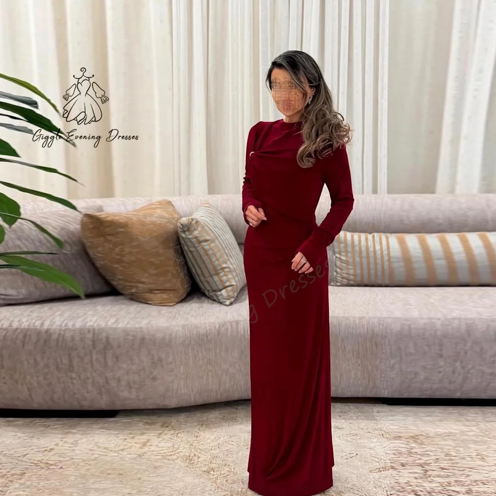 Giggle Evening Dresses O-Neck Velour Ruched Straight Long Sexy elegant Fashion Formal Saudi evening gala dress for women 2024