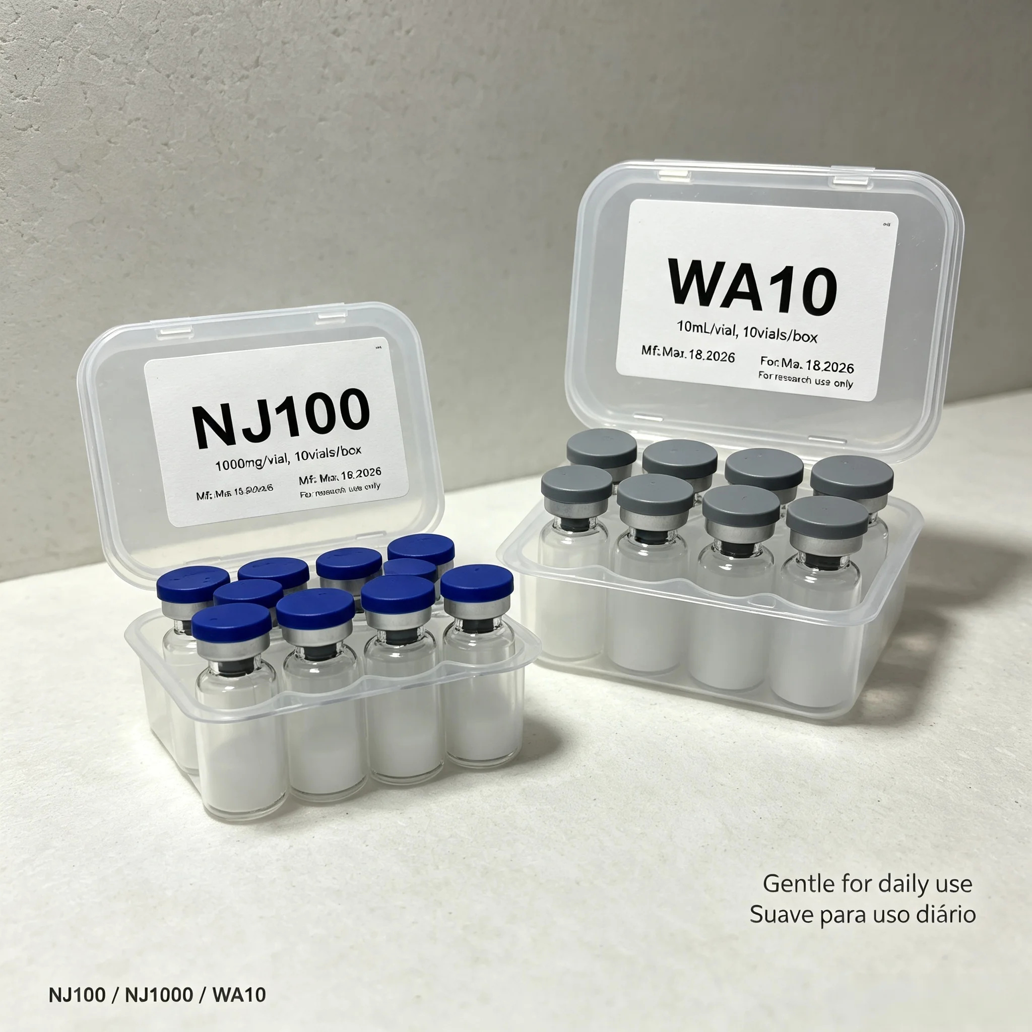 (Random Cap Color) High-Quality Lyophilized Powder: NAD+ (100mg, 500mg, 1000mg) — 1 Box 10 Vials. Repairs Skin Damage, Provides