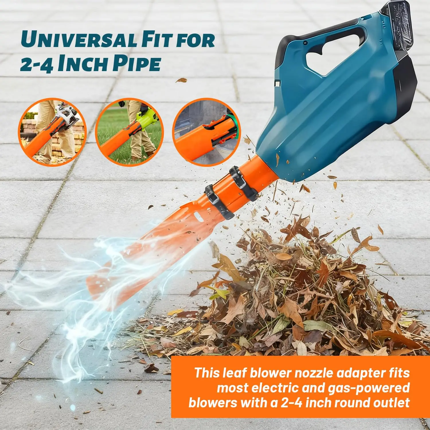 Leaf Blower Air Booster - Universal  Easy Install Nozzle, Airflow Accelerator for Cordless Blowers, Yard Cleanup 2–4 Inch