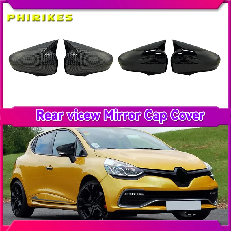 

For Renault Clio 4 2012 2013 2014 2015 2016 2017 2018 2019 2Pcs Side Rear View Mirror Cap Cover Carbon Fiber Gloss Black