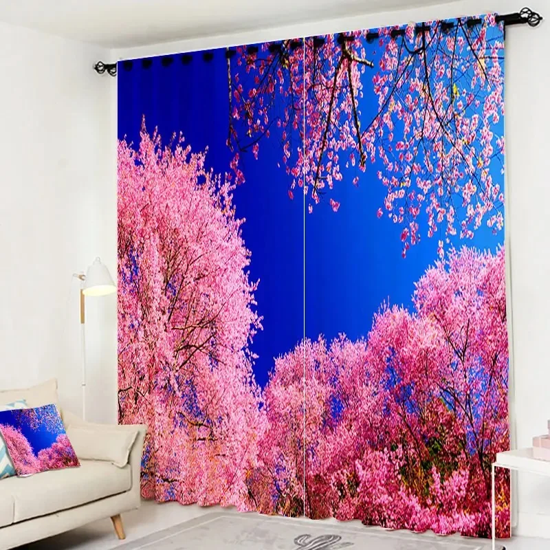 2Panels of Nature Scenery Curtains Flowers and Trees Printed for Various Windows in the Home Grommet Top cortinas Drapes Rideaux