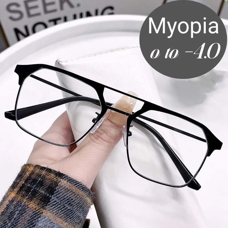 

Luxury Square Frame Myopia Glasses Unisex New Trend Double Beam Eyeglasses Clear Lens Prescription Glasses Diopter 0 To -4.0