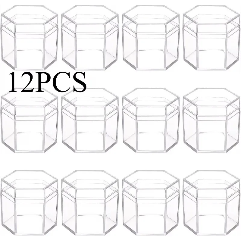12 boîtes de rangement hexagonales transparentes pour les mariages, les bonbons, les cadeaux et les objets de collection, boîtes de présentation hexagonales en acrylique transparent