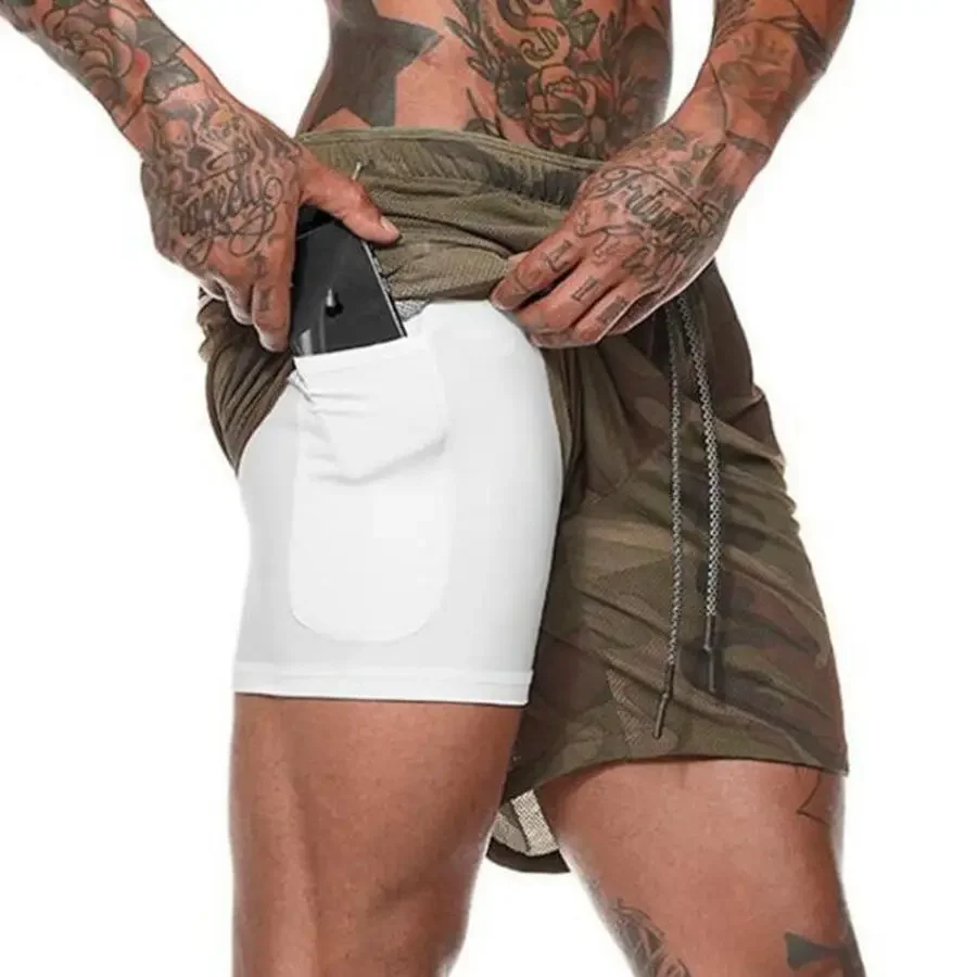 2025New Men Running Shorts Gym Sports Shorts 2 in 1 Quick Dry Workout Training Gym Fitness Jogging Short Pants Summer Men Shorts