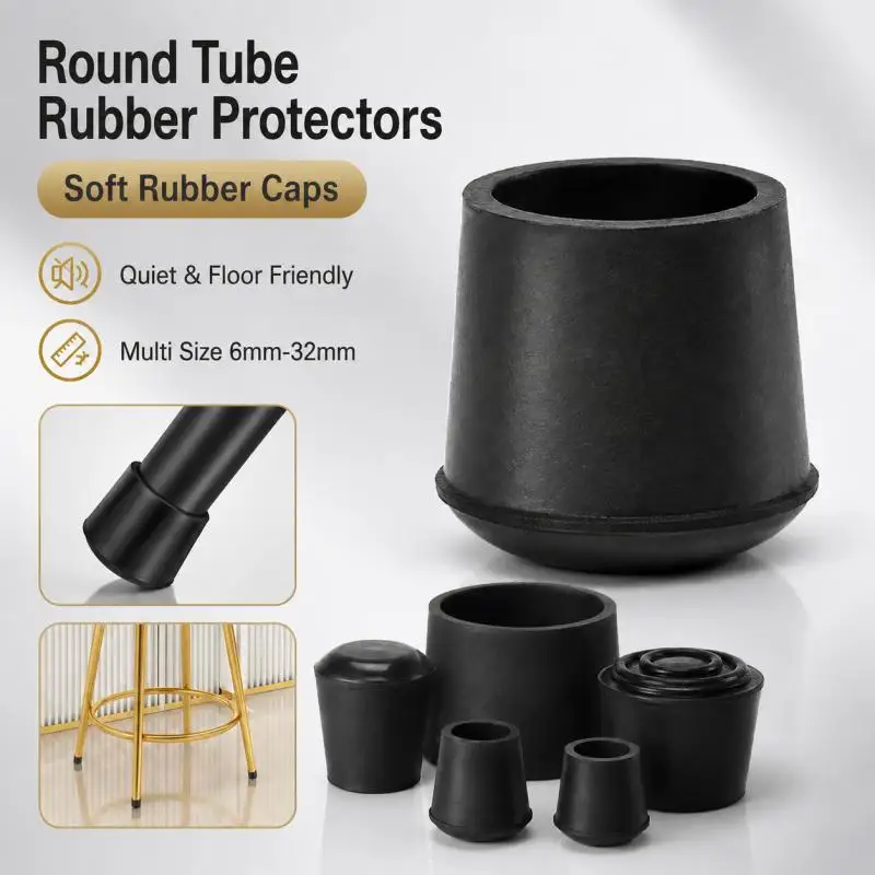 4/8/12pcs Black Round Table Chair Foot Cover Rubber Chair Leg Caps Non-Slips Chair feet Pad Furniture Accessories
