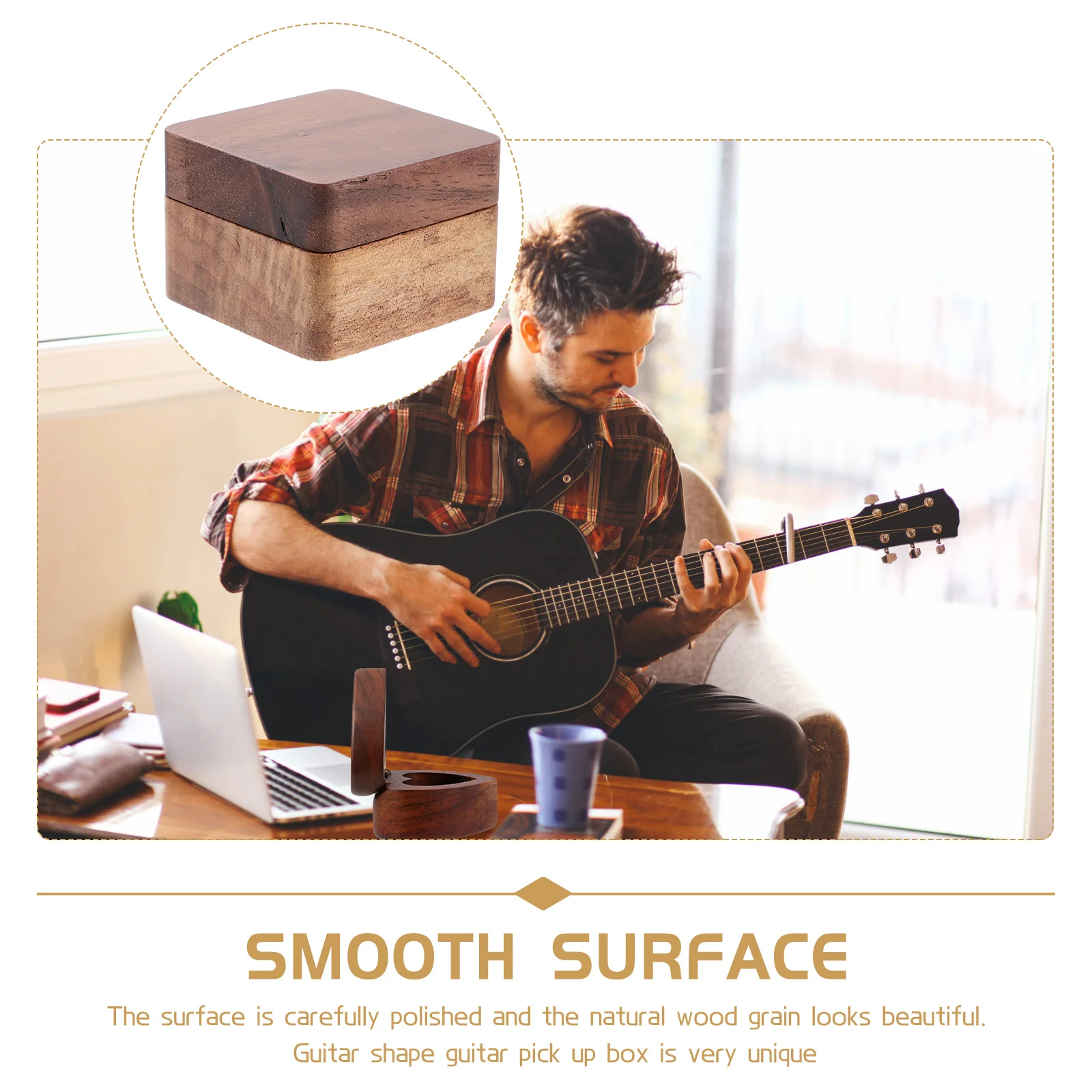 

Solid Wood Guitar Pick Holder Polished Surface Small Compact Storage Organizer Case for Guitar Ukulele