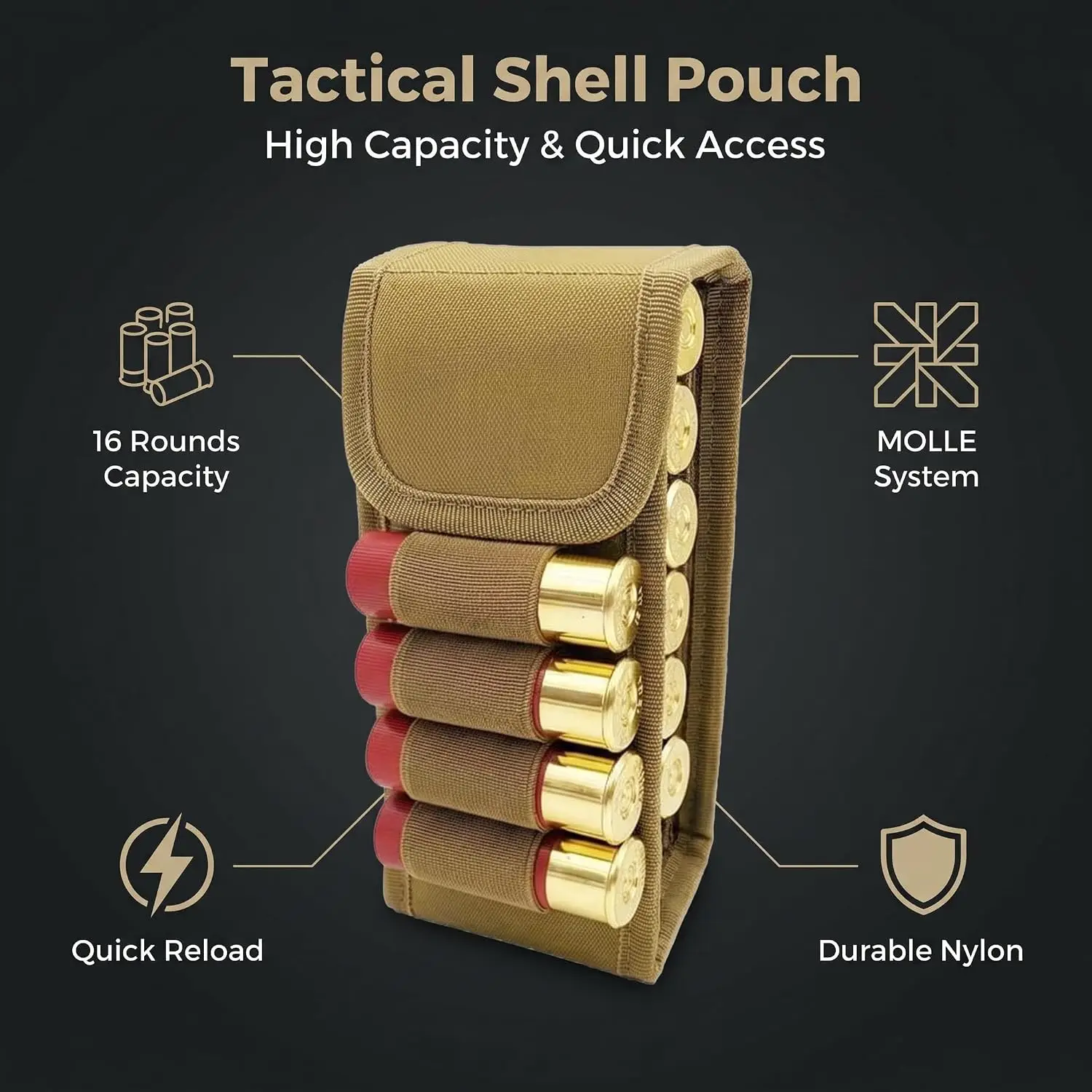 Tactical 16‑Round Shotgun Shell Holder Pouch,  Molle Compatible Ammo Storage Pouch for Hunting Shooting Outdoor Gun Accessories view 5
