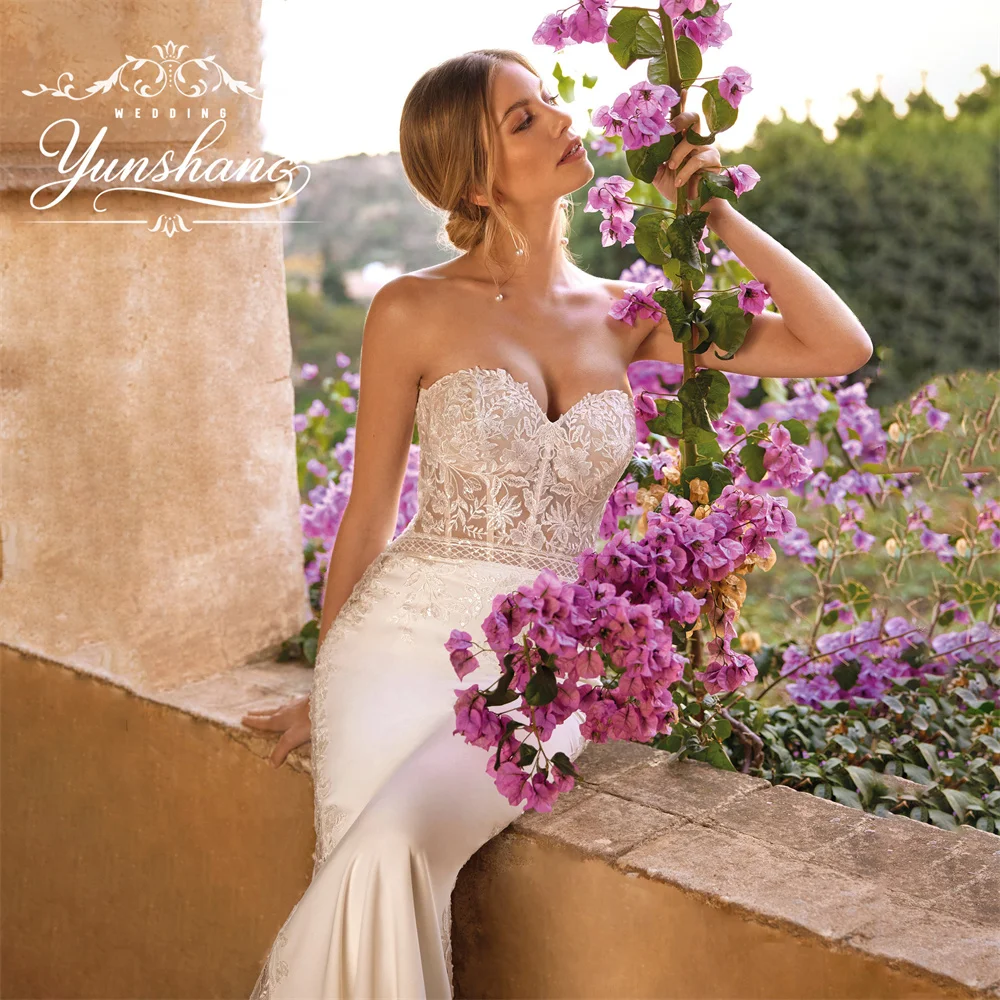 YunShang personnalisé chérie dentelle broderie sirène robe de mariée Appliques balayage Train Corset bretelles paillettes luxe plus récent