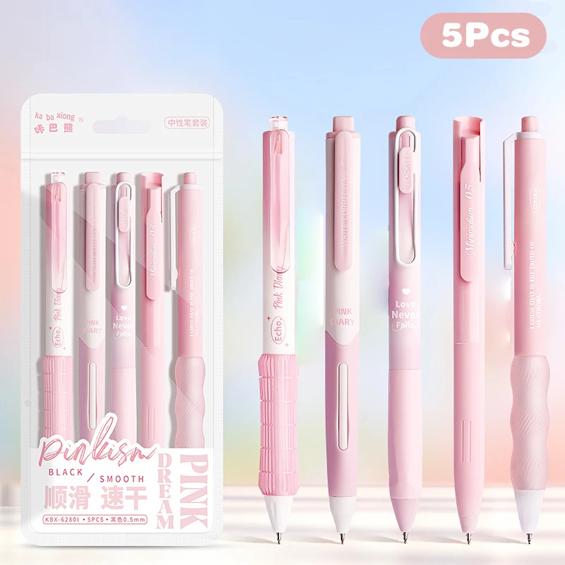 Cute Solid Color Gel Pens, 0.5mm Black Ink (5/10 Pack)
