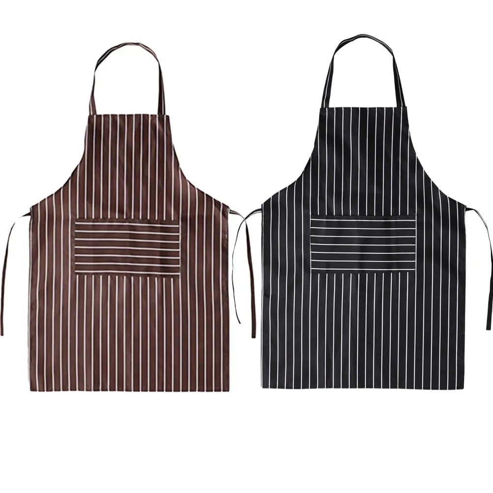 

2pcs Oilproof For Kitchen Cooking Home Use Stripe Design Apron For Women Men Kitchen Working Apron Black Coffee