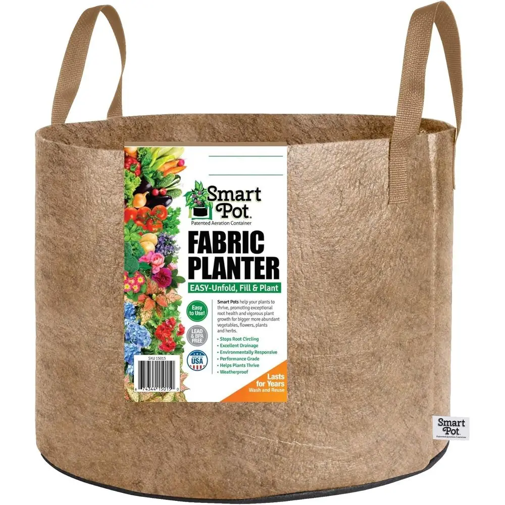 20-Gallon Smart Pot Sot-Sided Container, Tan with Strap Handles