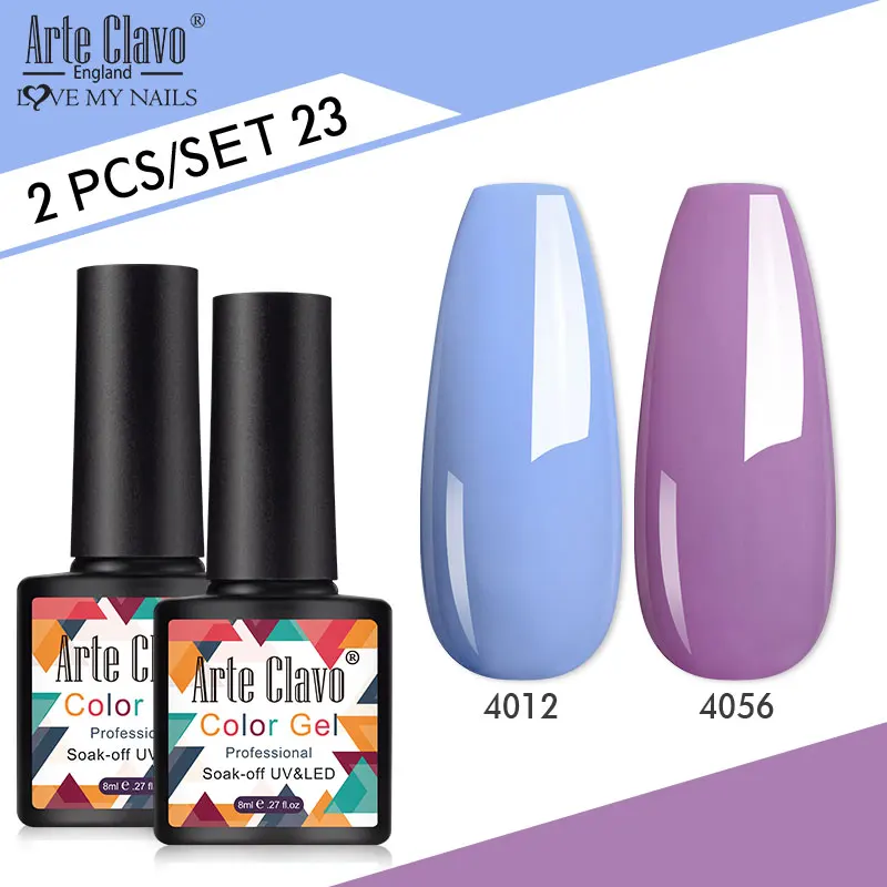 Arte Clavo 8 ml Gel-Nagellack-Set, 2 Stück/Set, semi-permanentes, helles Gel, Soak Off-UV-Gel mit Basis, mattes Decklack-Maniküre-Set