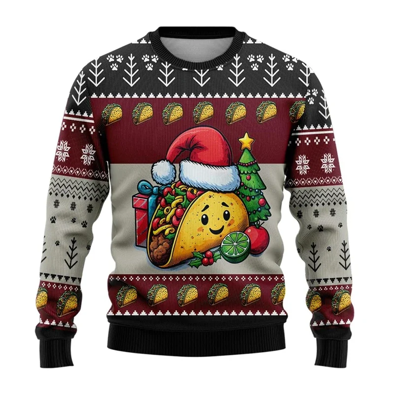 2024 New Style Merry Christmas Ugly Christmas Sweater Gingerbread Man Pizza Beer Graphic Sweatshirts Funny Food Jumper Sweaters