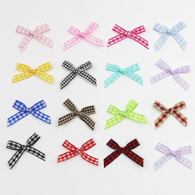 (100 Pcs/pack) 3.5cm Checkered Bow Colorful Mini Ribbon Christmas Bow Wedding Candy Box Packaging Festival Party Decoration