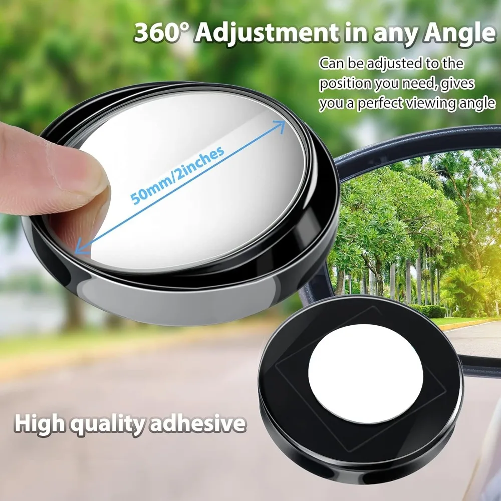 2Pcs 360 Degree Adjustable Blind Spot Mirror Car Auxiliary Rearview Convex Mirror Round Frame Wide Angle Mirrors for Car Reverse