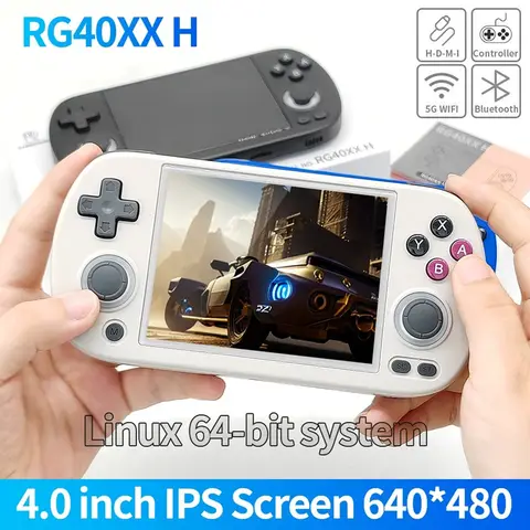 ANBERNIC RG40XX H 휴대용 게임 콘솔 4.0인치 640*480 IPS 화면 3200mAh 64비트 시스템 RGB 조명 내장 5K+게임 RG40XXH