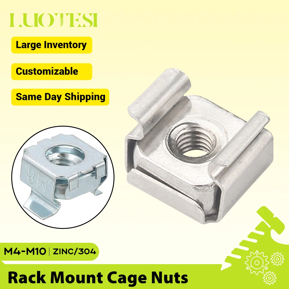 Rack Mount Cage Nuts 304 Stainless Steel White Zinc Plated Carbon Steel M4 M5 M6 M8 M10 Square Snap-In Nut Floating Cage Nut