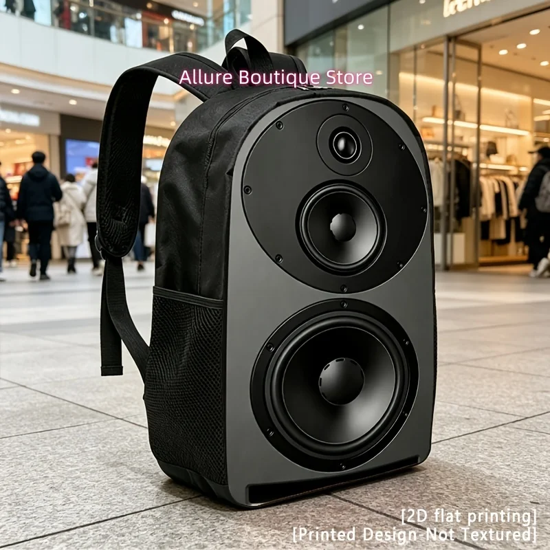 Printed Design – Not Textured 2D Flat Printing Audio Speaker, Casual Backpack, Travel Laptop Backpack, 2D Flat Printing, Rucksac