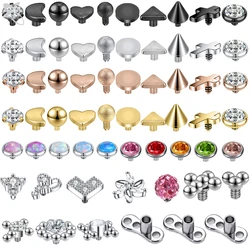 ZS 9-29Pcs/Lot Micro Dermal Piercing Set 316L Stainless Steel CZ Crystal Dermal Anchor Surface Piercings Heart Moon Dermal Rings