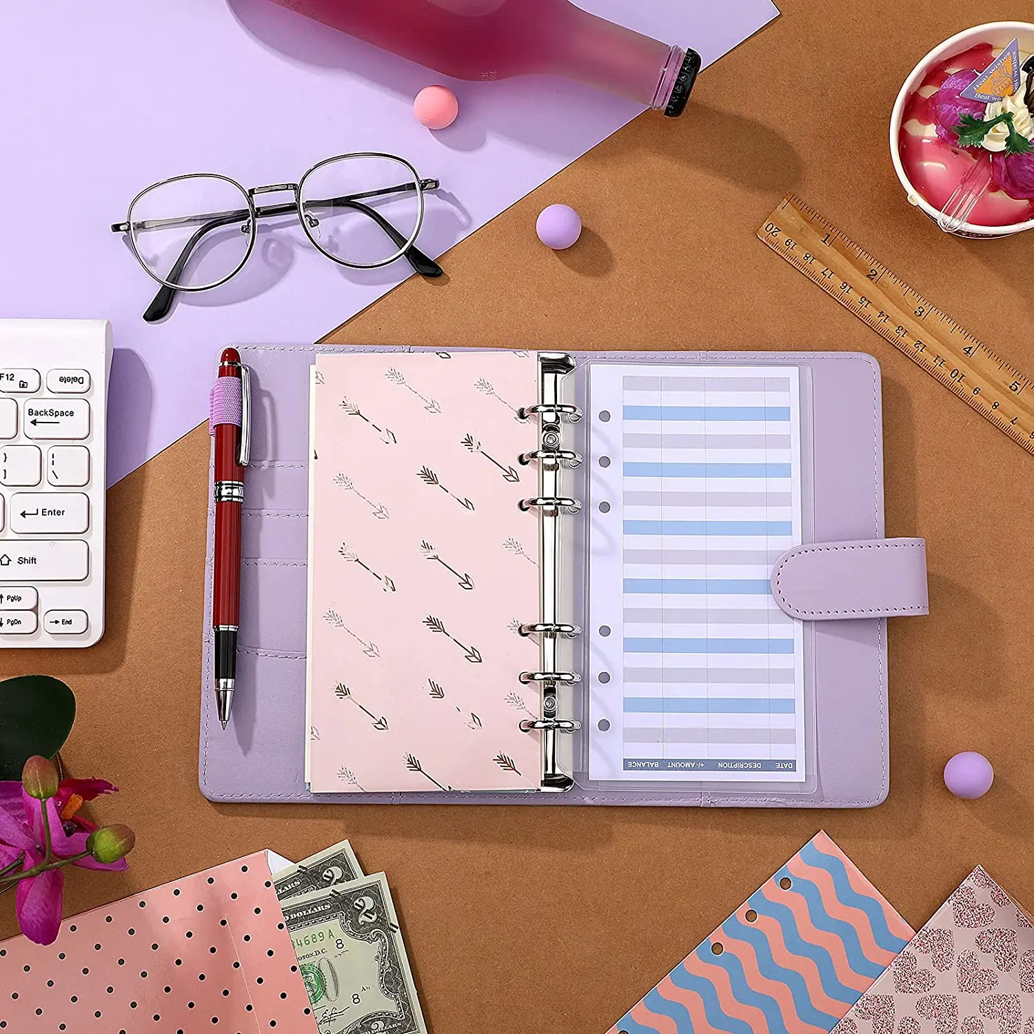 31 Pieces A6 PU Leather Binder Notebook Cash Envelopes System Budget Planner Organizer, Expense Budget Sheets and Labels Sticker