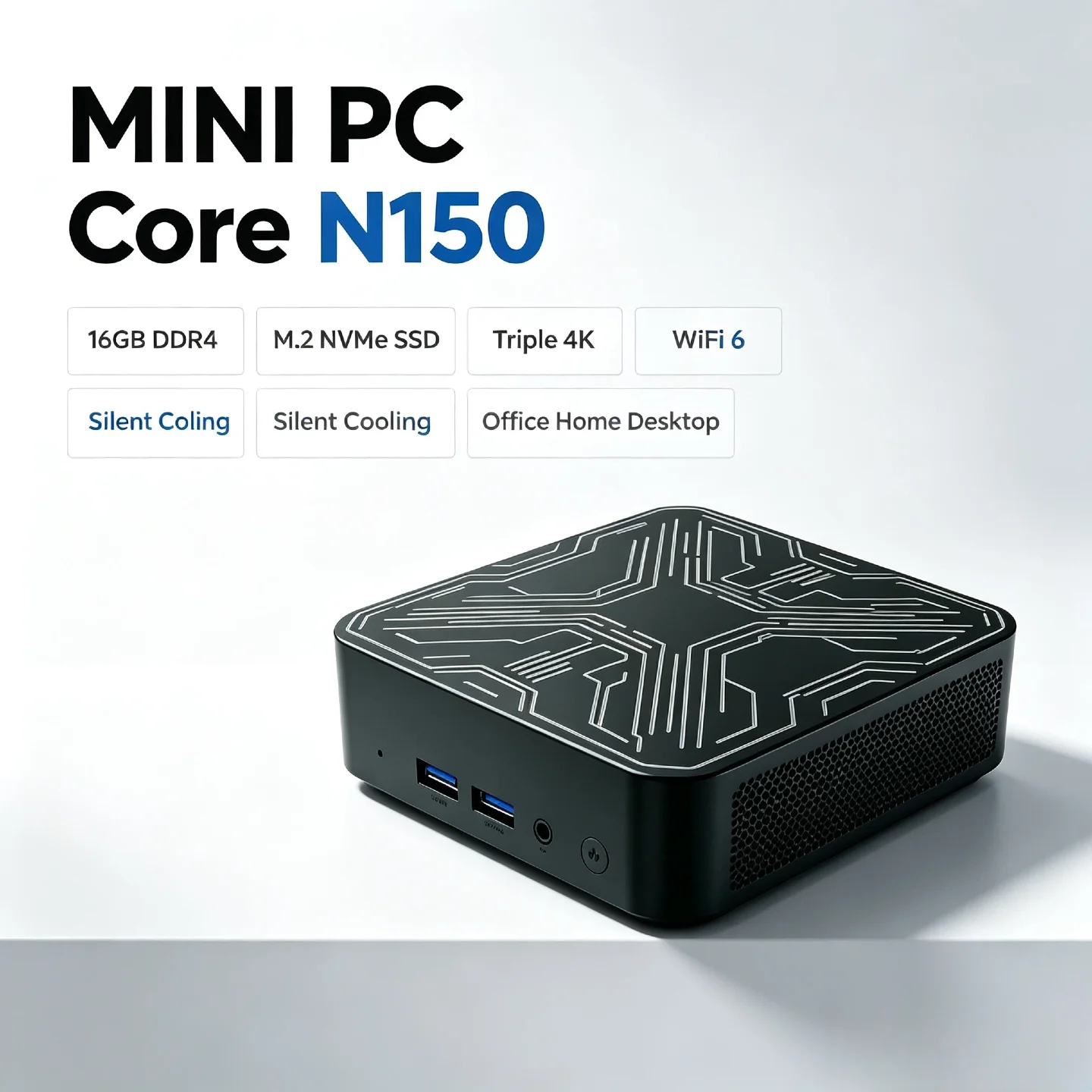 Intel Core N150 2026 Portable Mini PC 16GB DDR4 M.2 NVMe SSD Triple 4K WiFi6 Silent Cooling Office Home Desktop Computer