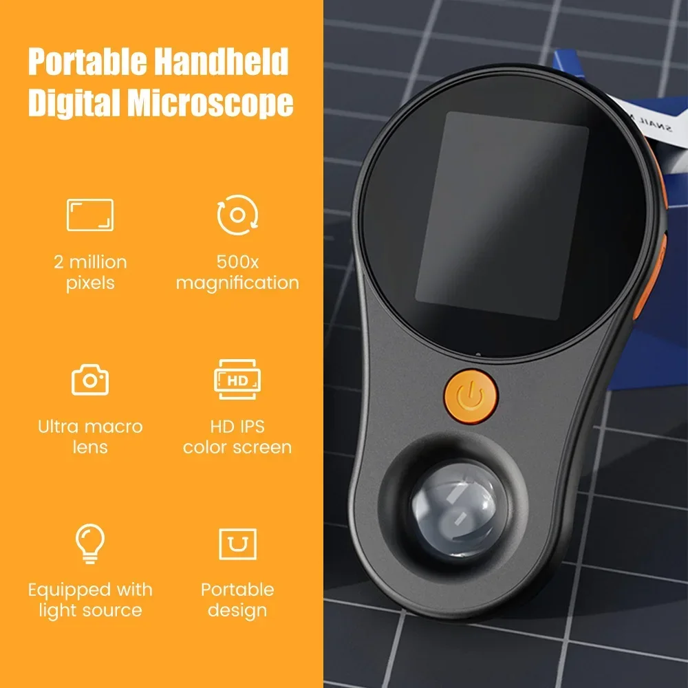 500X Handheld Digital Microscope 1080P Video Microscopio with Magnifying Glass Wiht 8Leds for Electronics Repair Skin Analyser