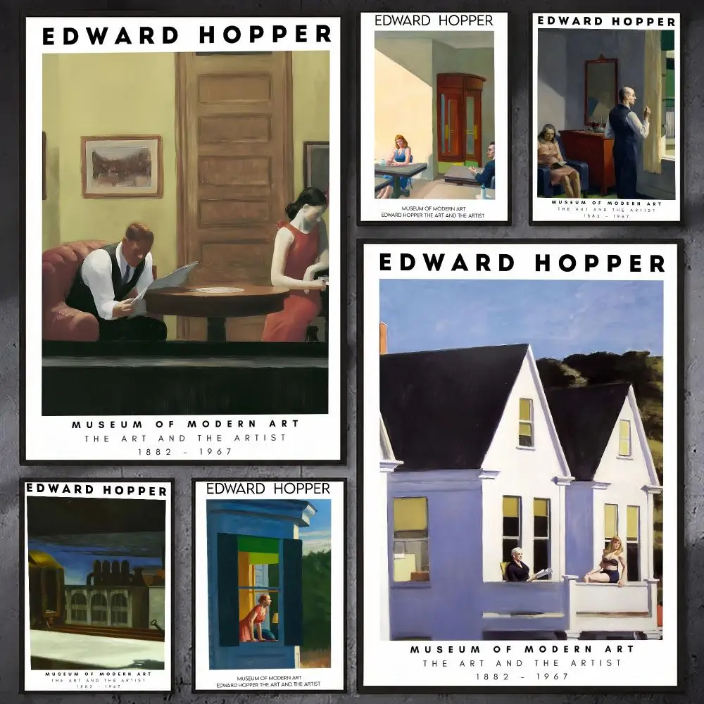 Famous E-Edward Hopper Poster Waterproof Sticky Wall Art Print For Bedroom Living Room Hallway Bar Home Decor