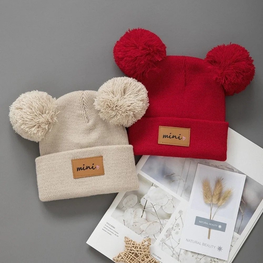 Double Ball 0-3 Years Old Infant Knit Beanie Windproof Warm Newborn Caps Breathable Soft Infant Bonnet Autumn Winter