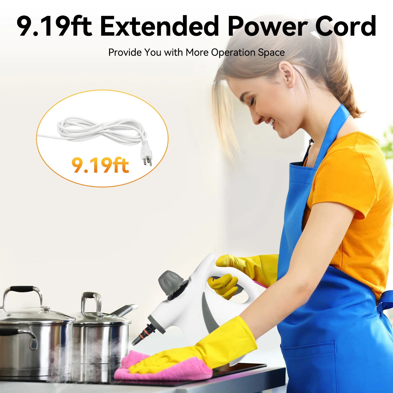 3.0Bar Handheld Steam Cleaner,11.83oz Tank & 10-15min Continuous Steam, 5 Interchangeable Nozzles for Multi-Surface Cleaning