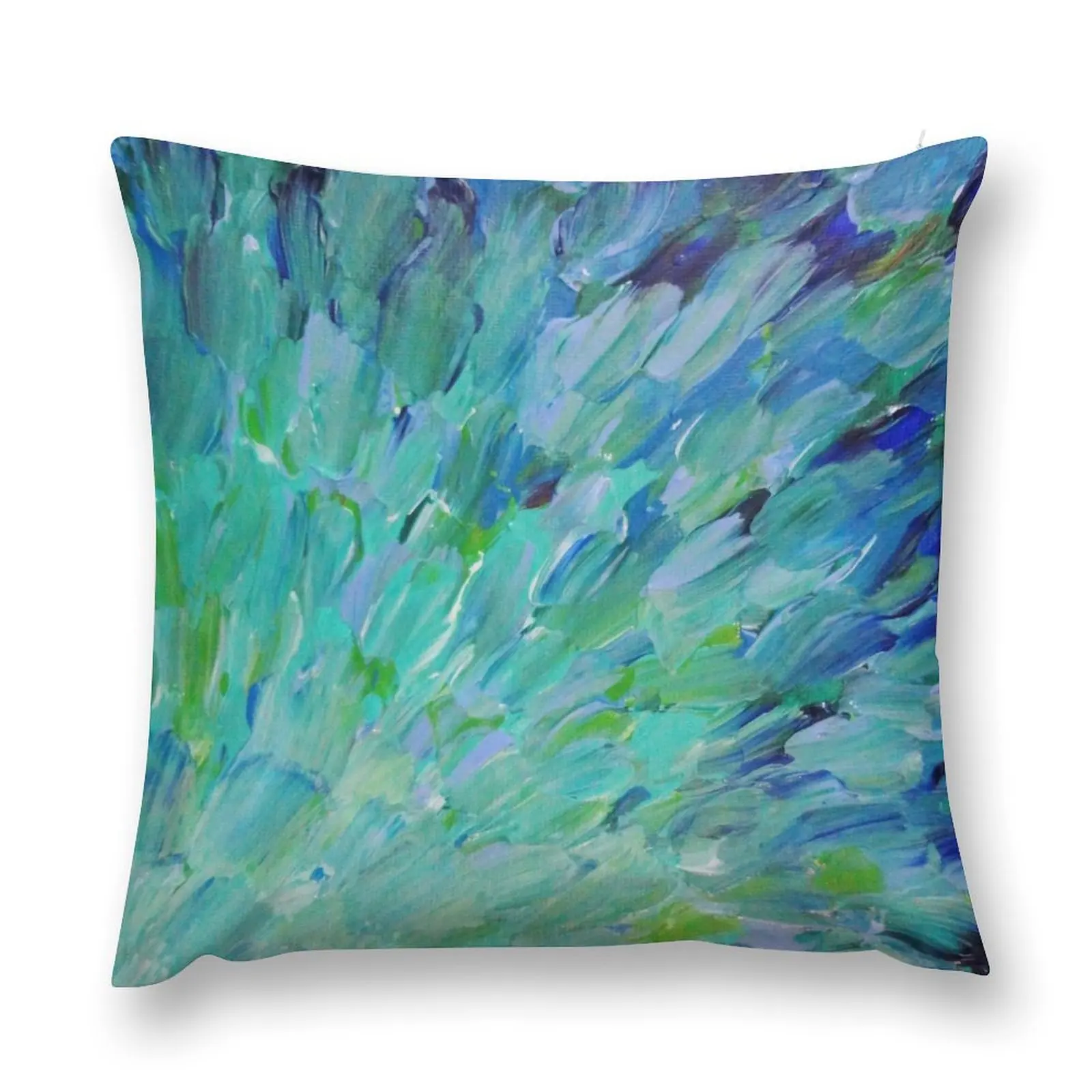 SEA SCALES - Beautiful BC Ocean Theme Peacock Feathers Mermaid Fins Waves Blue Teal Abstract Throw Pillow