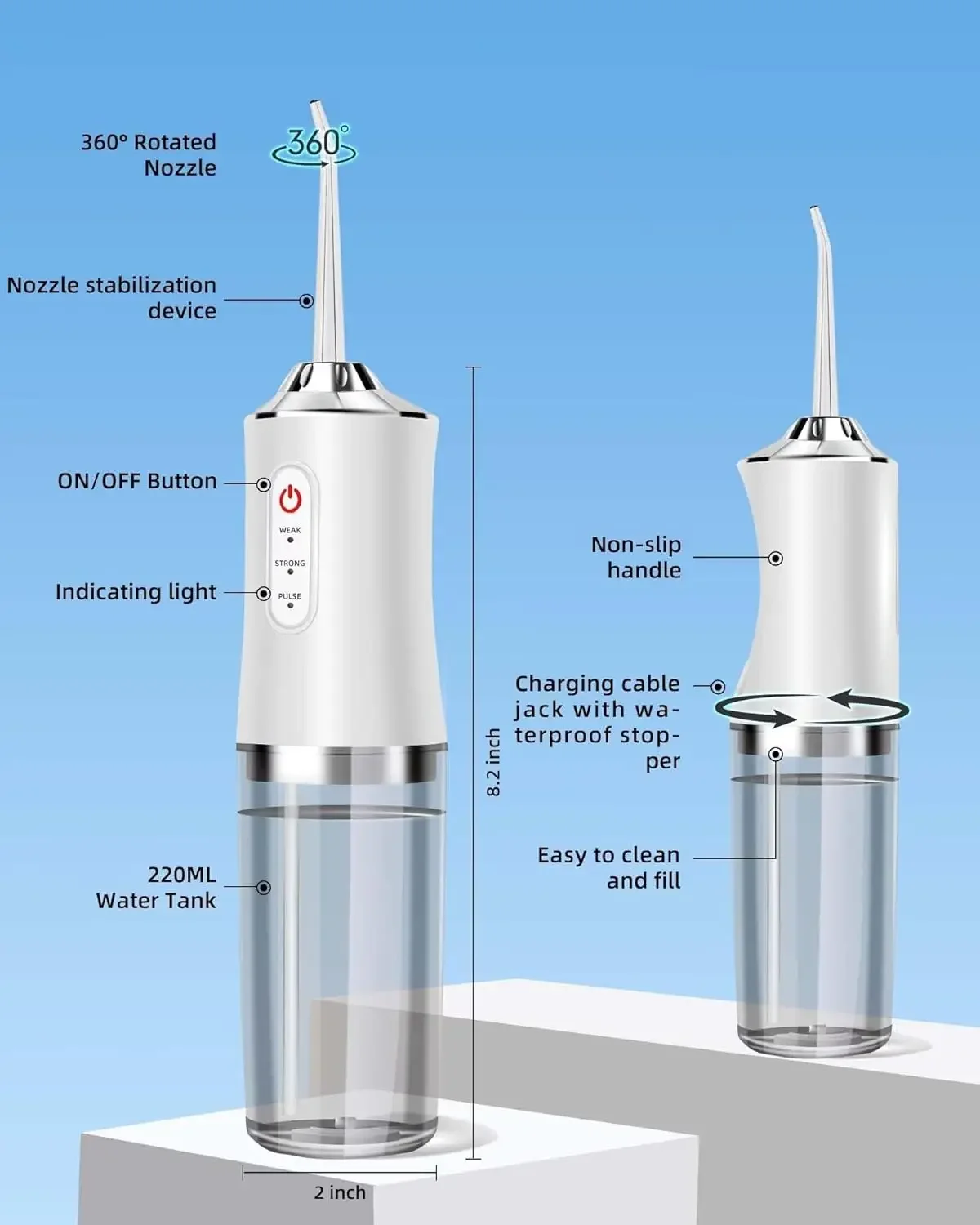 Oral Irrigator Portable Water Flosser, USB Rechargeable Water Jet Tooth Pick + 4 Jet Tip 3 Modes Waterproof Teeth Cleaner view 2