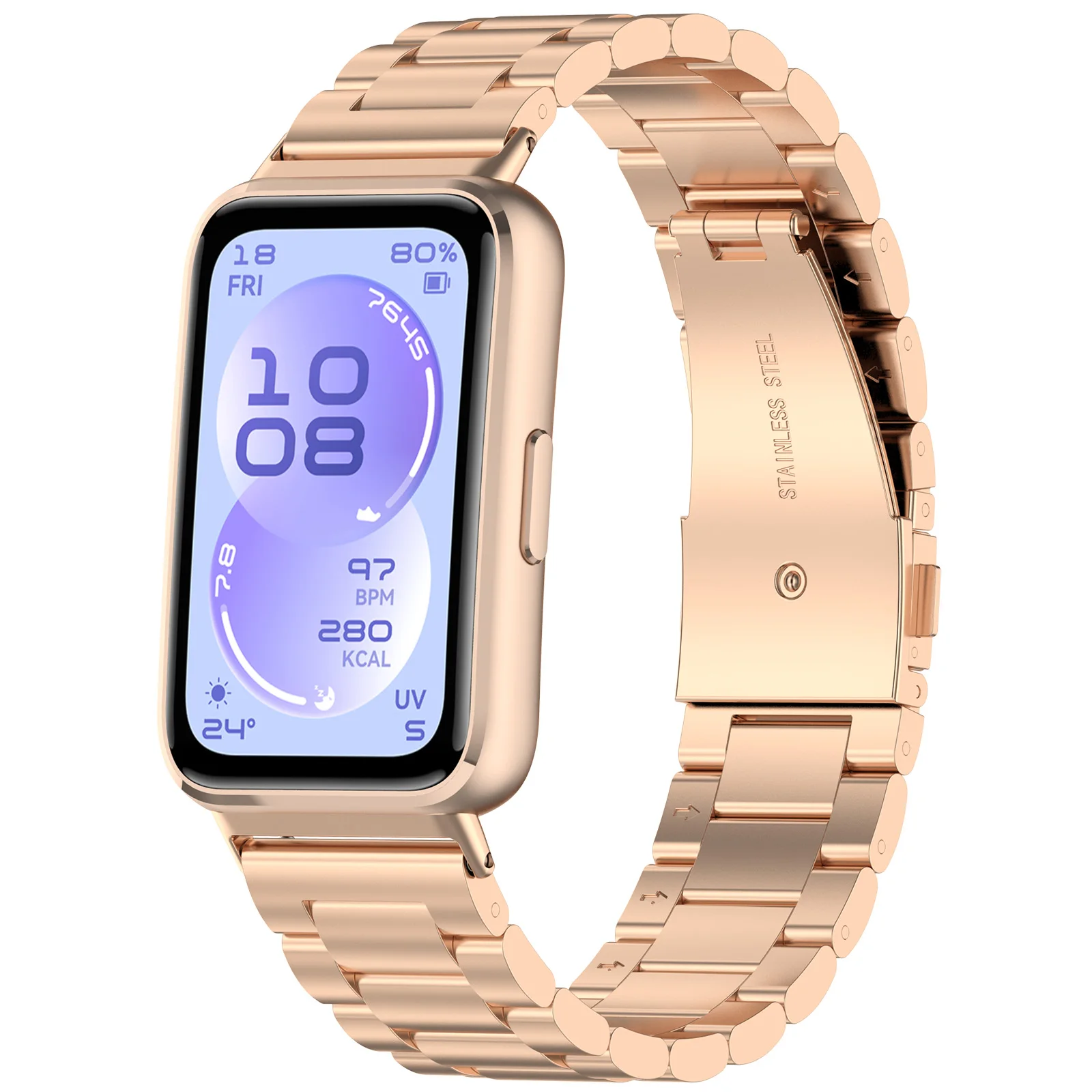 Three-bead Stainless Steel Strap for Huawei Band 11 / 11 Pro Wristband Metal Strap