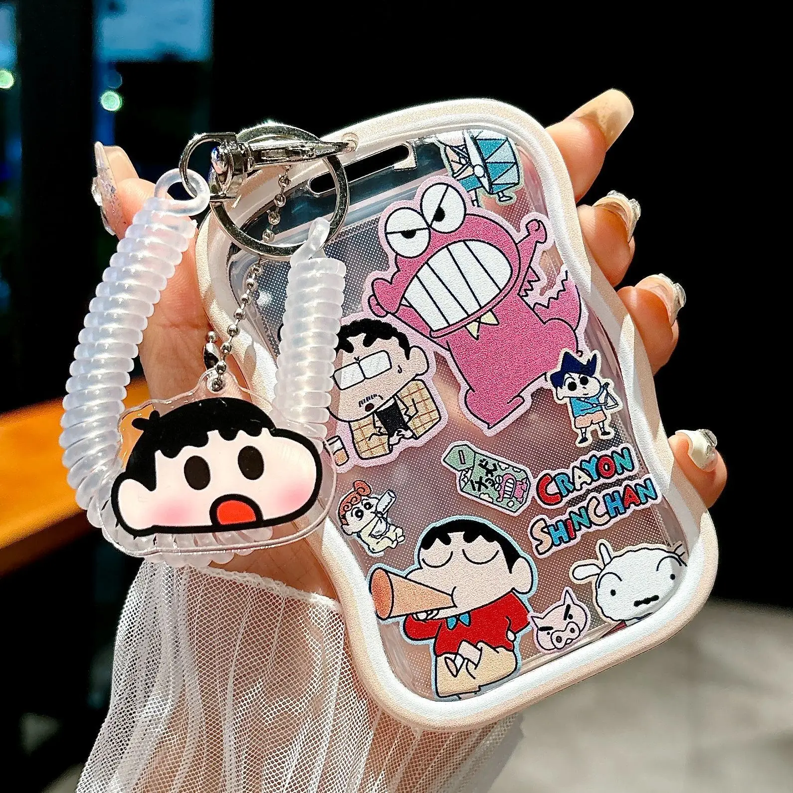 

Anime Crayon Shinchan Cute Cartoon Transparent Card Holder Keychain Photo Sleeves Bus Card Student Card Case Photo Protector