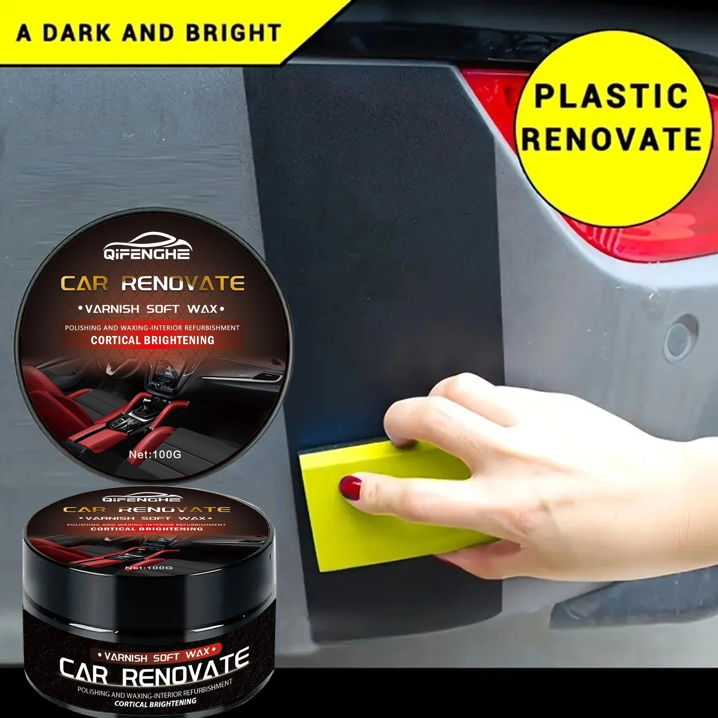 100g QIFENGHE Premium Auto Interior Renewal Wax Revitalizes Faded Plastic, Restores Softness to Leather, and Brightens Tires