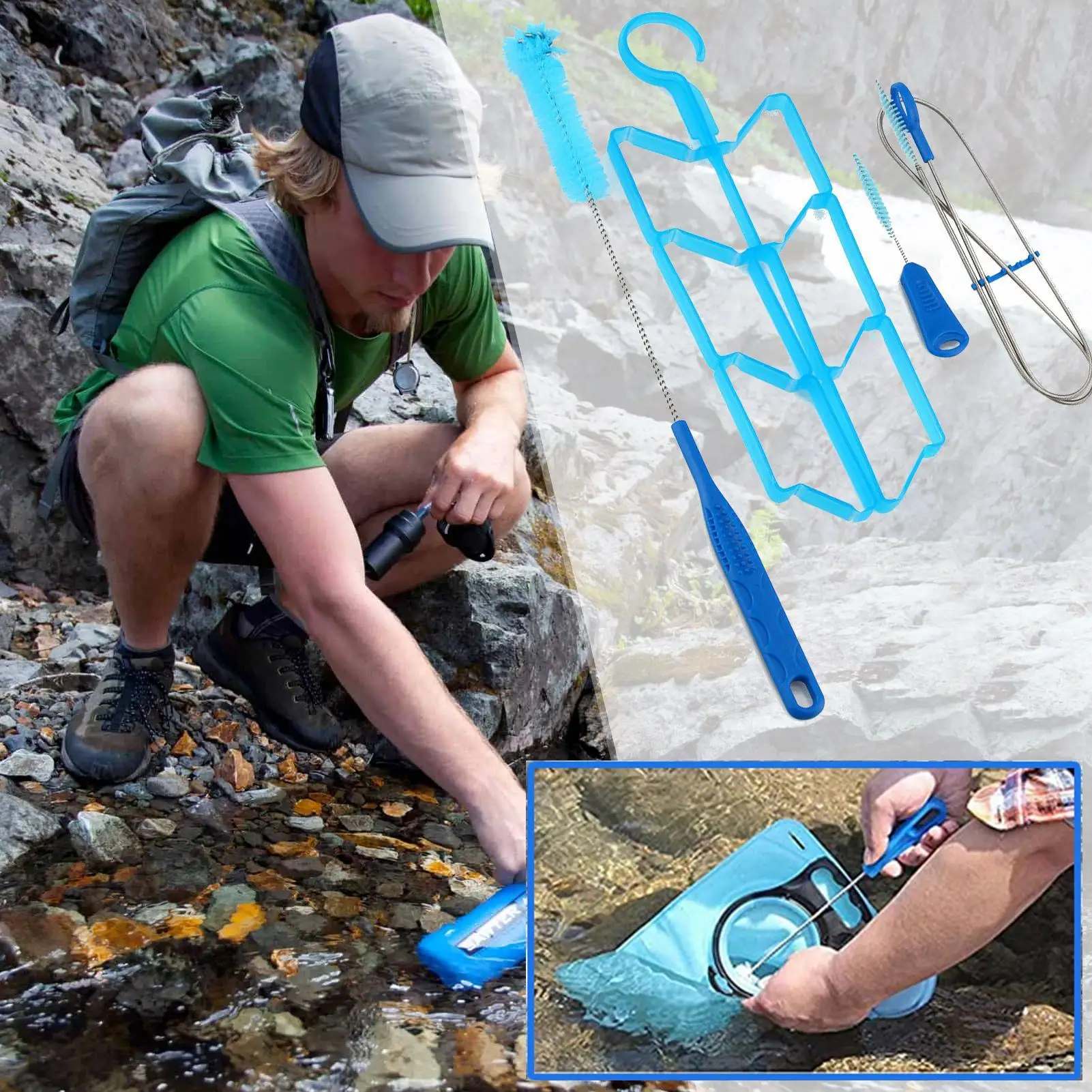 Kit de Limpieza para Bolsas de Agua, Herramienta Multifuncional para Limpiar Bolsas de Agua, Herramientas para Acampar al Aire Libre, Suministros para Bolsas de Agua