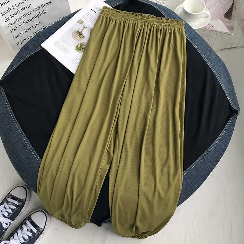 Plus Size 6XL 150KG Summer Thin Pants Solid Color Wide Leg Pants High Elastic Loose Big Home Pants