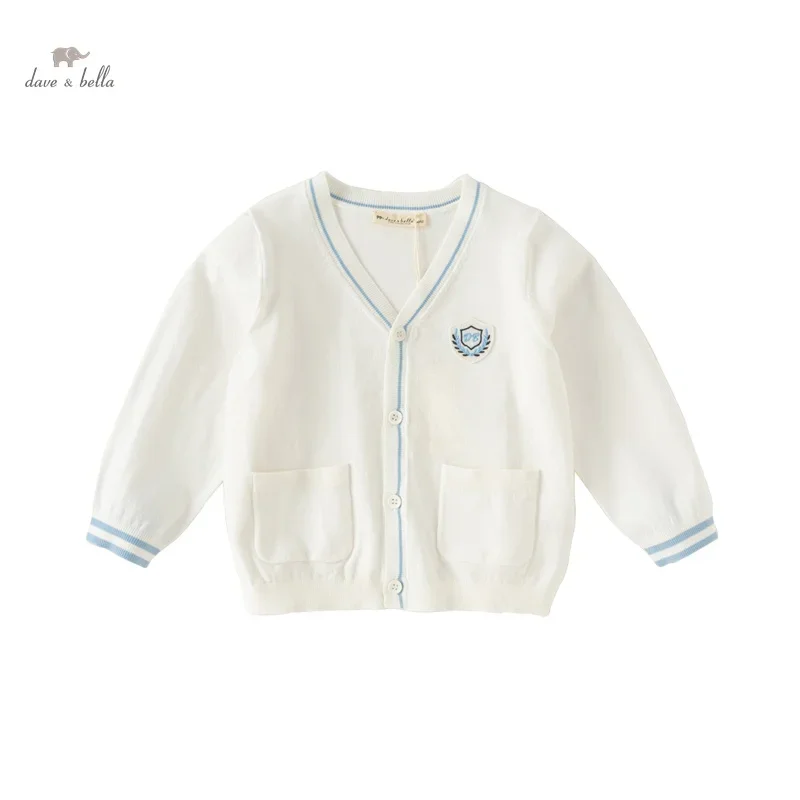 Dave Bella 2024 New Summer Clothes Boy’s Children's Baby Fashion Thin Coat Knitted Sweater Cardigan Academic-Style DB2241007