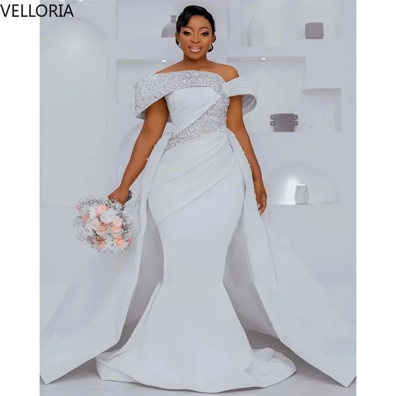 

Beaded Rhinestones Ball Gown Sparkly Long Mermaid African Bridal Dresses Evening Wear Party Dress Vestdos De Fiesta Customized