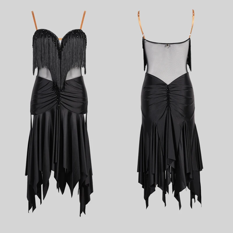 2025 여성용 라틴 댄스 드레스 섹시한 백리스 프린지 드레스 성인 여성 차차 룸바 탱고 라틴 경연 대회 의류 DQS20455