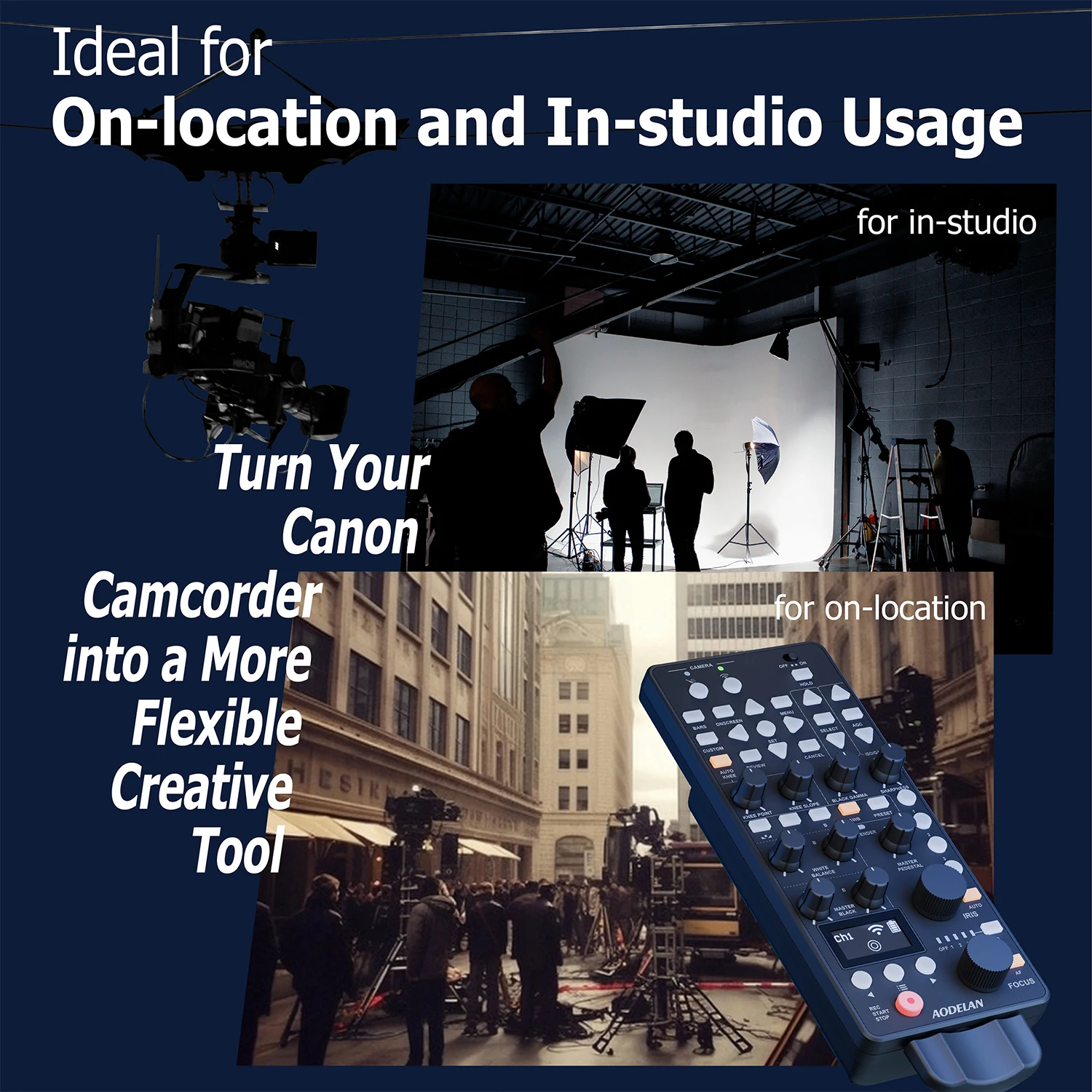 AODELAN ZC-5 650FT Wireless Multifunctional Remote Controller for Canon IRIS FOCUS ZOOM ISO OSD ND adjust, Replace Canon RC-V100