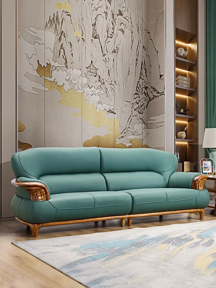 Modern, minimalist, ebony, leather sofa, luxury, villa, home, living room, top layer cowhide sofa